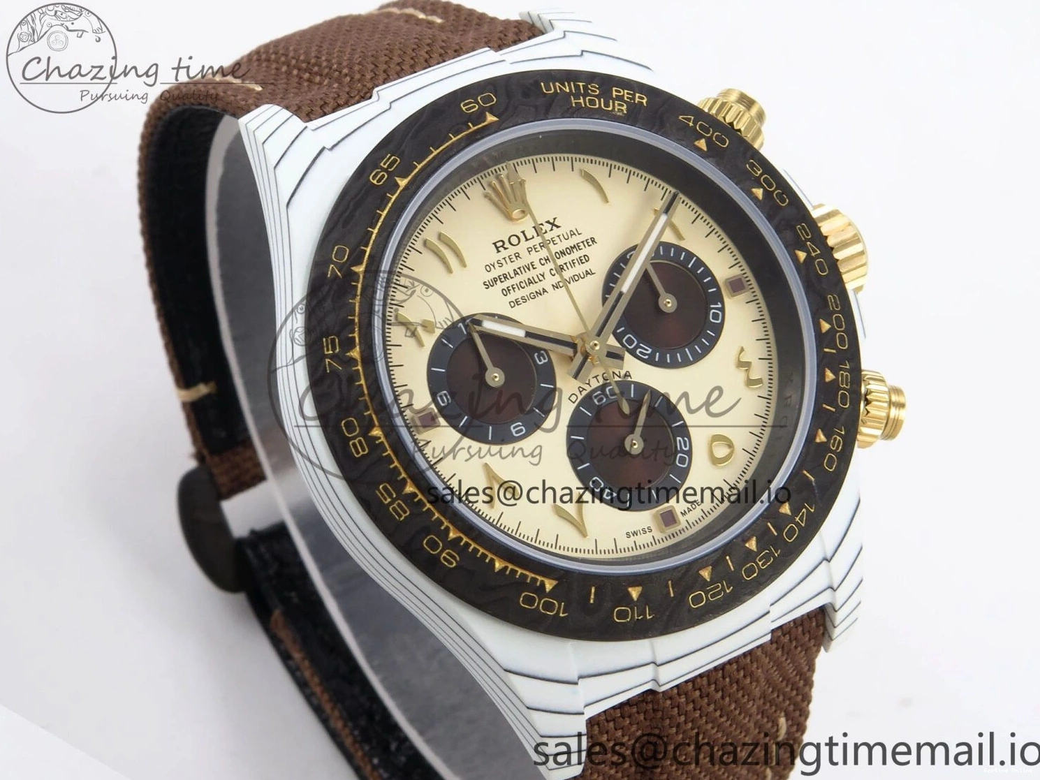 0120 Refined Daytona DIW “DESERT EAGLE”  White Carbon DIWF 1:1 Best Edition Cream Brown Dial on Brown Nylon Strap SH 1074